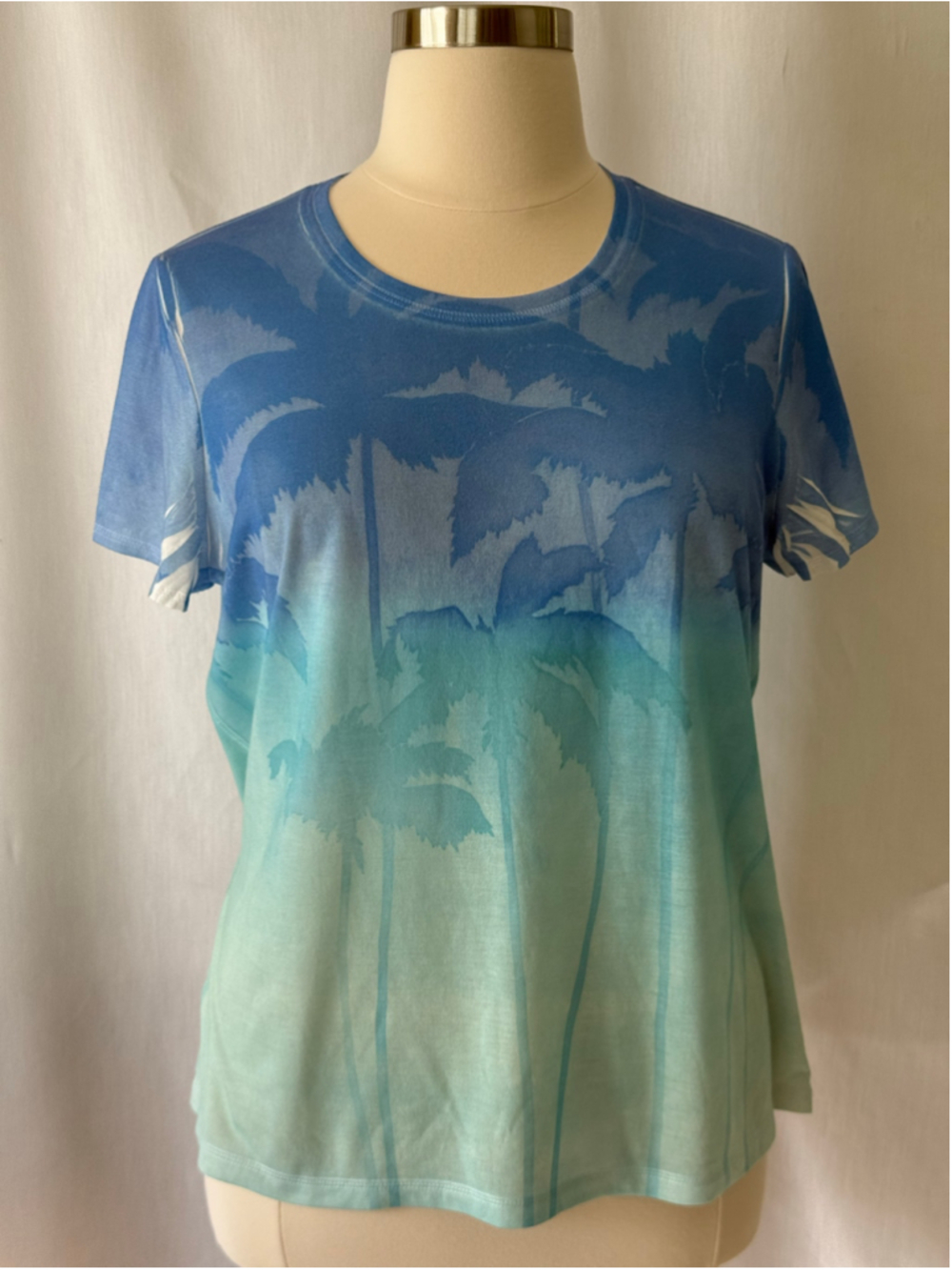 Weekends by Chico's Short Sleeve Tee, Size 16W, Blue and Green (Chico’s 3)
